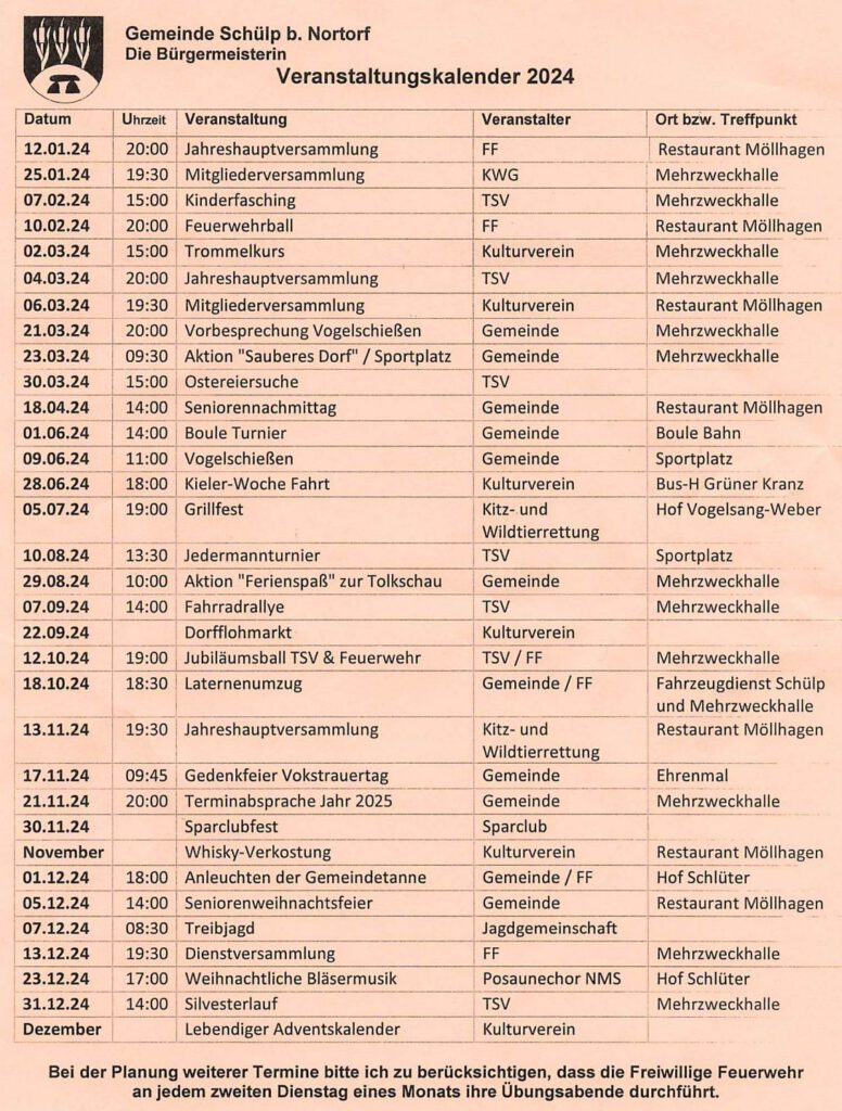 Gemeindekalender Schülp 2024
